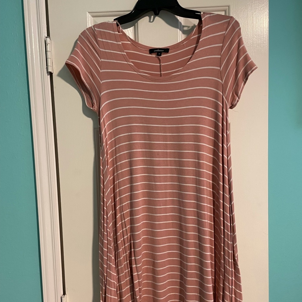 Pink and white striped casual dress.